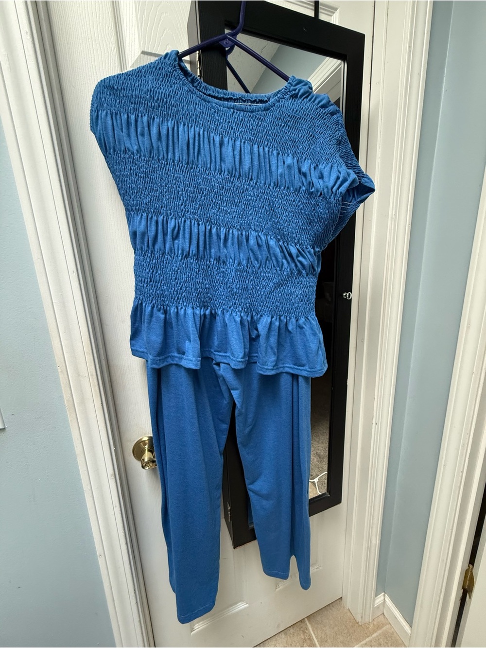 Women's Blue Smocked Set wide leg large